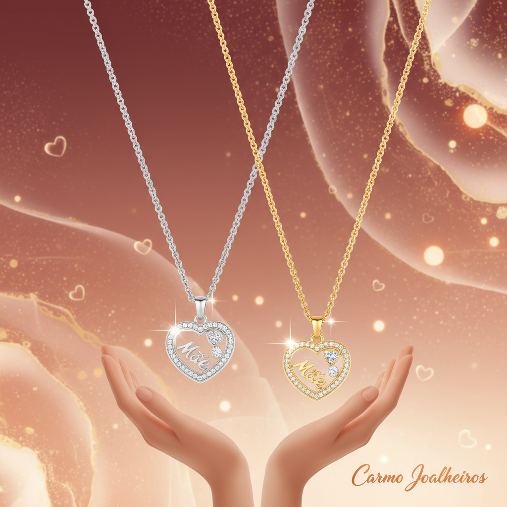 Banner Colar de Aço para Mãe - Coração Cristais