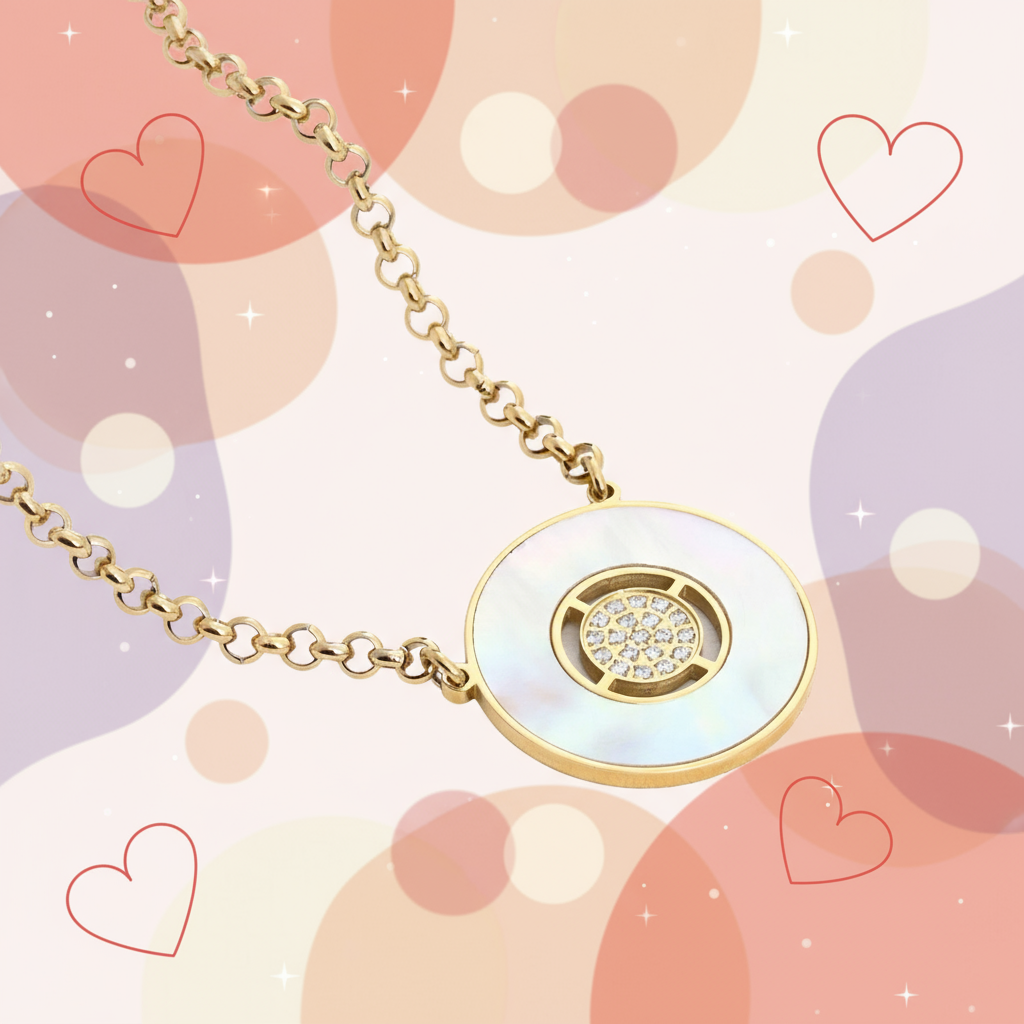 Banner Colar em aço madrepérola e zircónias