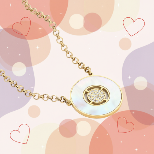 Banner Colar em aço madrepérola e zircónias