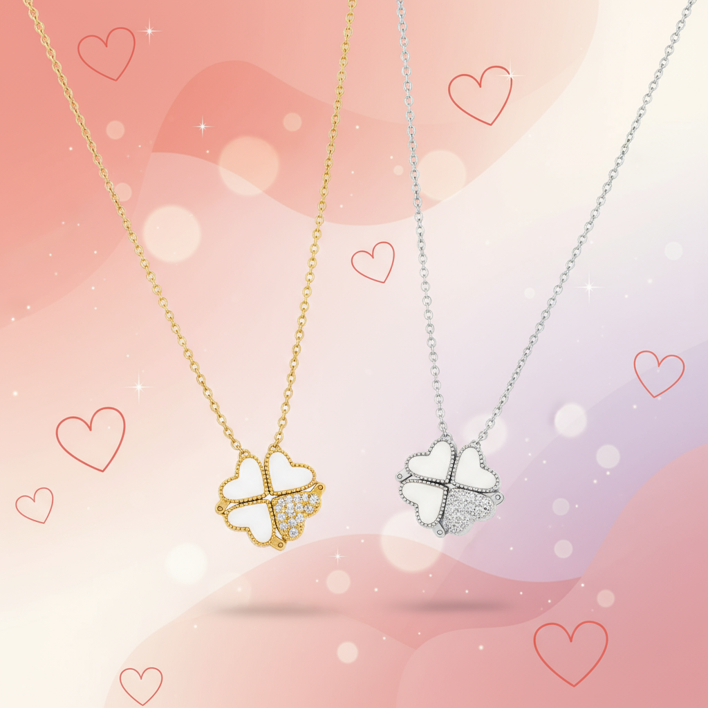 Banner Colar em aço trevo e coração - 2 em 1