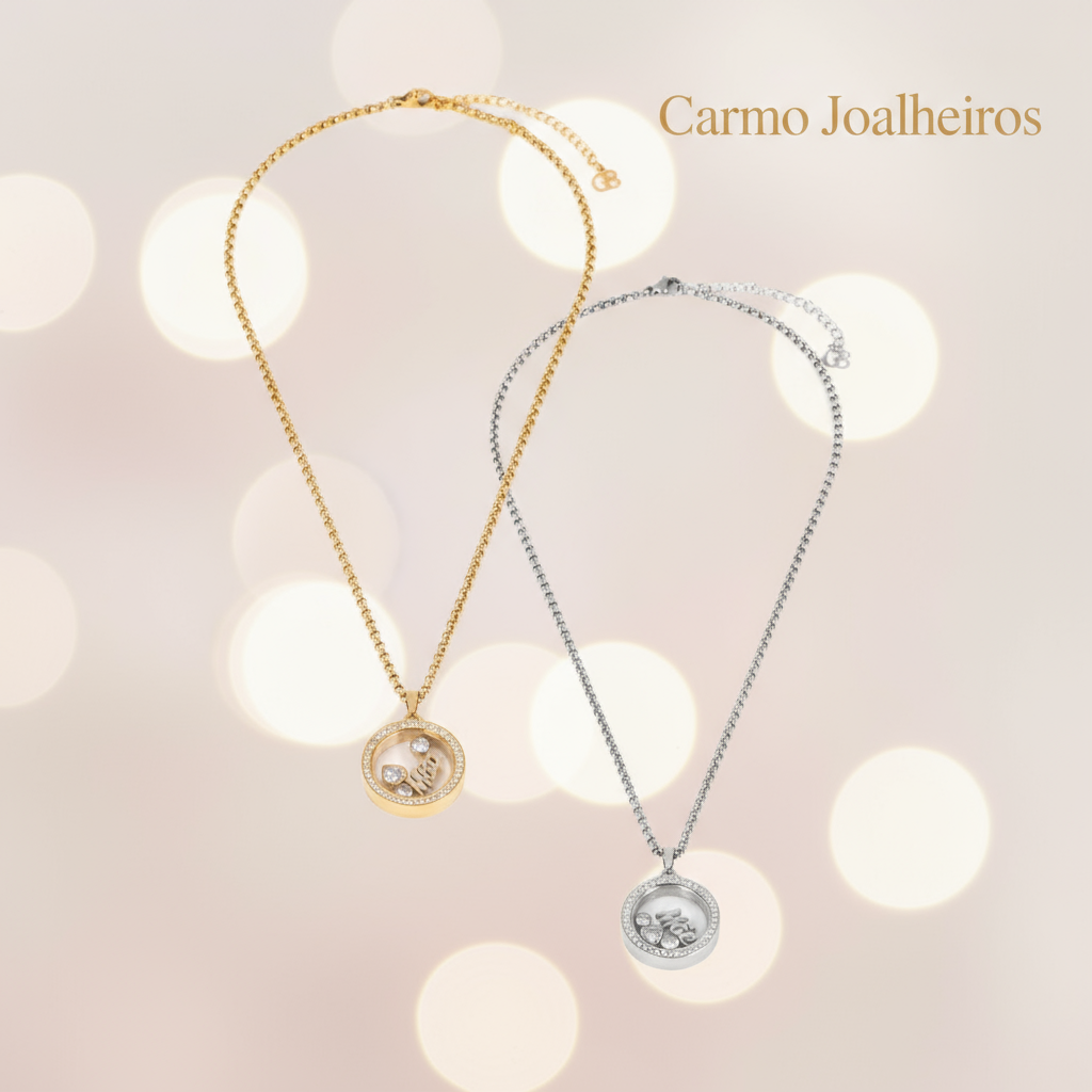 Banner Colar Mãe Aço Inoxidável Zircônias