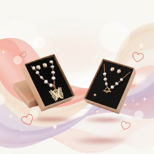 Banner Conjunto de 2 jóias em aço - Borboleta e Pérola