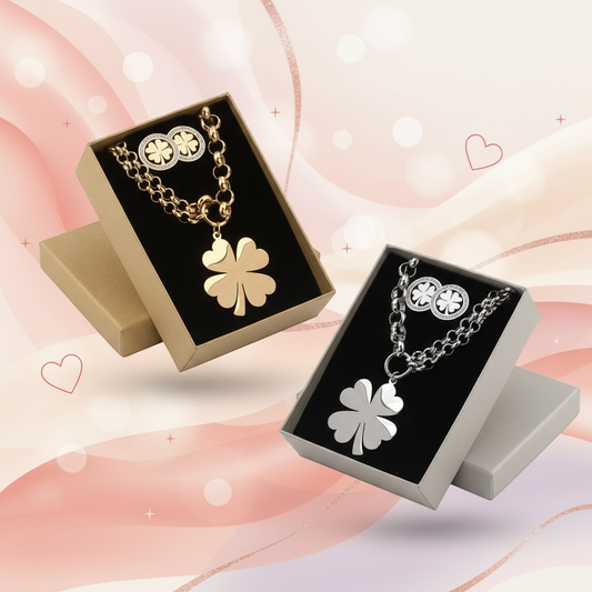 Banner Conjunto de 2 jóias em aço - Trevo