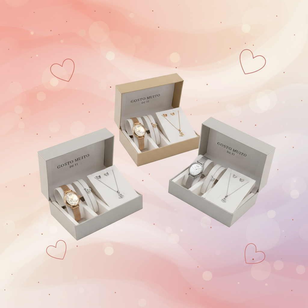 Banner Conjunto de jóias em aço - Gosto Muito de Ti - Borboleta