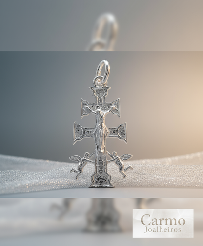 Banner Pendente Cruz Caravaca em Prata - Carmo Joalheiros