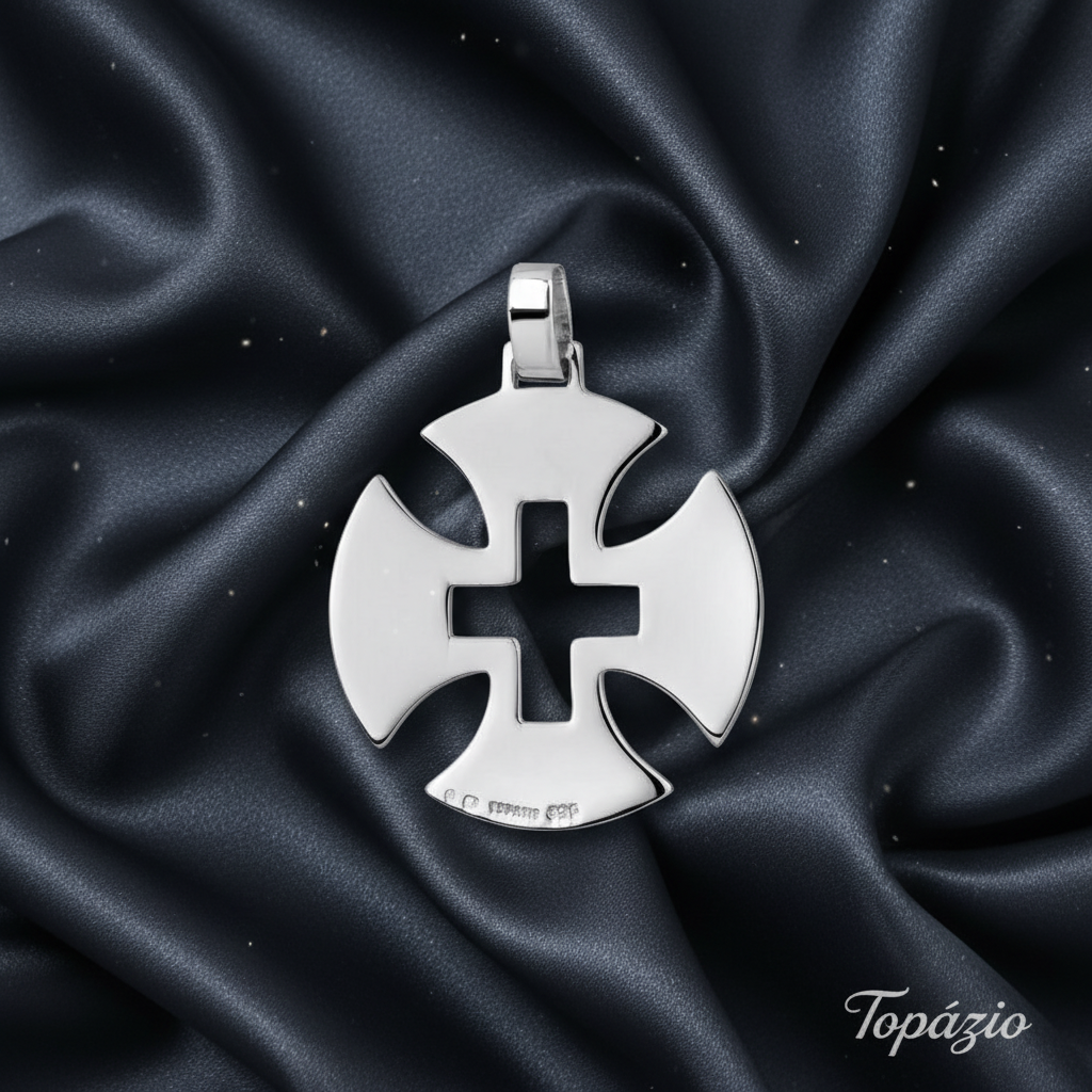 Banner Pendente Cruz de Malta Prata 925 Topázio