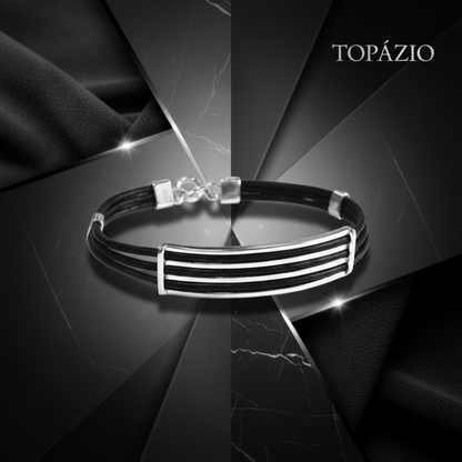 Banner Topázio 1874 Pulseira Masculina Prata com Couro