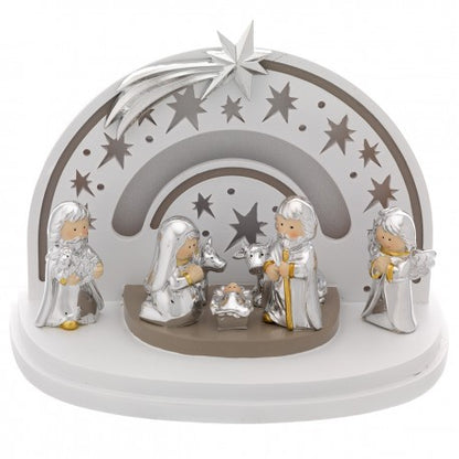 Cabana Presépio Grande com LED e 7 Figuras | Prata Bilaminada 925 | Natal Luxo