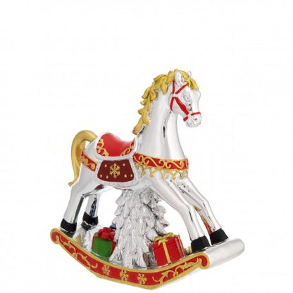 Cavalo Natalício 21x21cm com Carrilhão Musical | Prata Bilaminada 925 | Natal Luxo