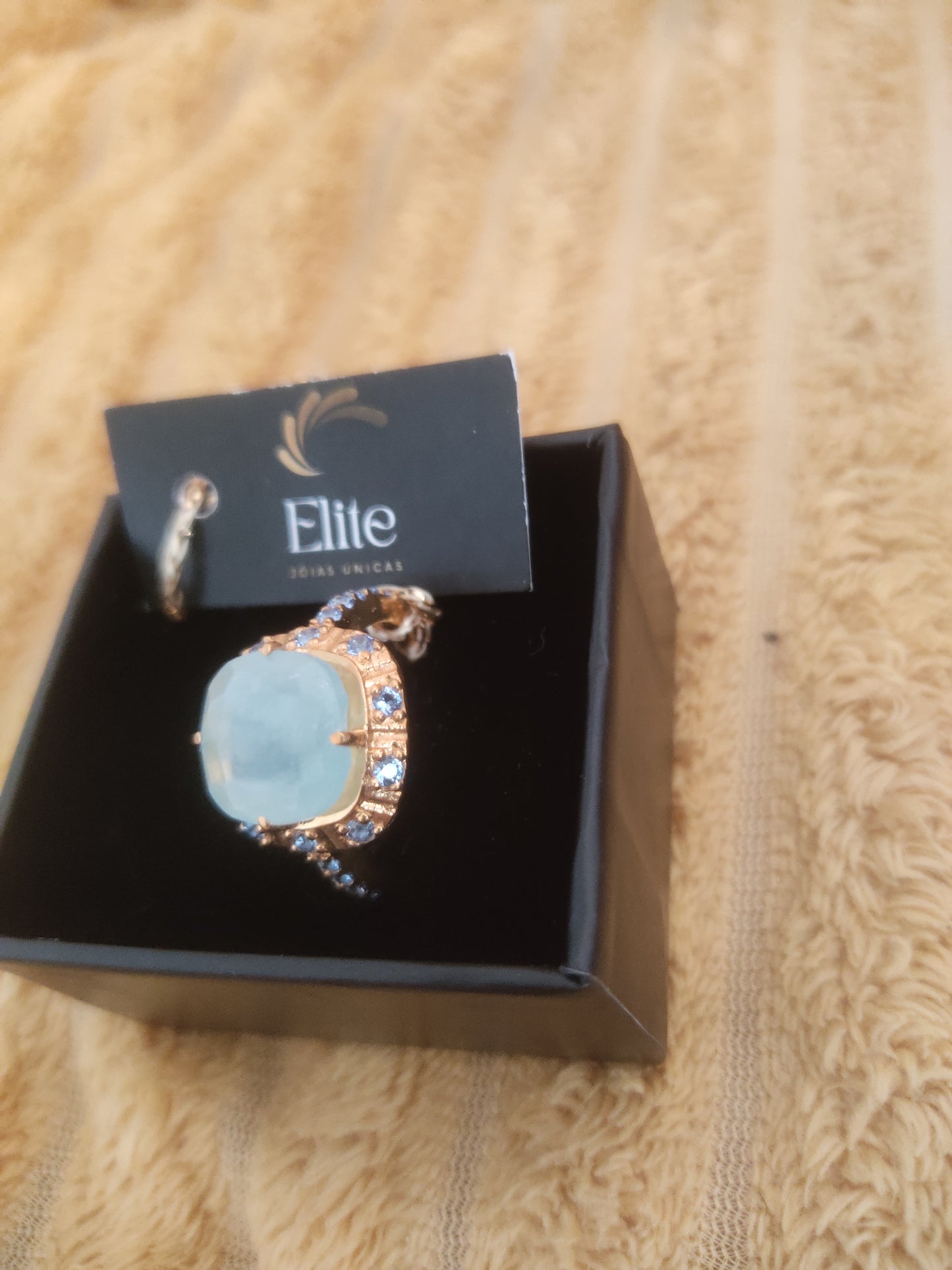 Anel Aquamarina para Mulher | Prata 925 Banho Ouro | Elite