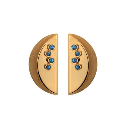 Brincos Rivière com Cristais Azuis para Mulher | Banho de Ouro | Topázio