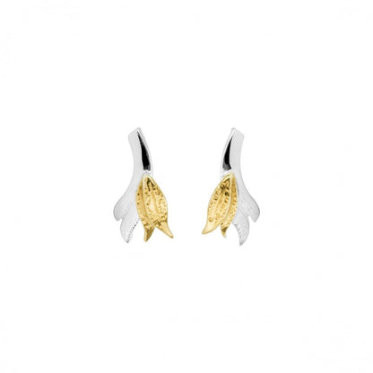 brincos guardian femininos Carmo Joalheiros em prata e ouro com design de folhas delicadas para uso diário e festas