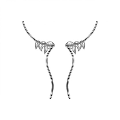 brincos filigrana portuguesa em prata com motivos de folhas e pequenos brilhantes design alongado Carmo Joalheiros