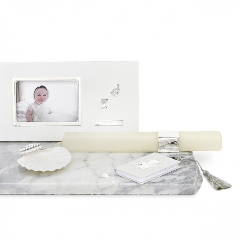 Conjunto de batismo Topázio 1874 com vela concha de batismo prata topázio moldura e livrinho