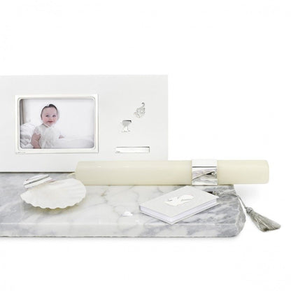 Conjunto de batismo Topázio 1874 com vela concha de batismo prata topázio moldura e livrinho