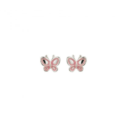 Carmo Joalheiros brincos borboleta infantil em prata com esmalte rosa, brincos de pino pequenos e delicados para criança