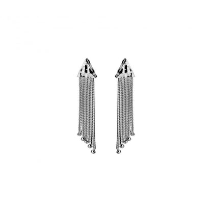 Carmo Joalheiros brincos curtos femininos em prata com topo cónico martelado e franjas de correntes