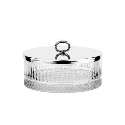 Caixa transparente em cristal com tampa prateada e alca decorativa Topazio 1874 caixa guarda joias baviera