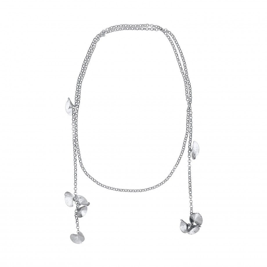 Carmo Joalheiros colar comprido feminino prata com duas correntes e pingentes em forma de petalas