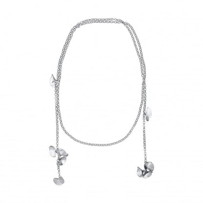 Carmo Joalheiros colar comprido feminino prata com duas correntes e pingentes em forma de petalas