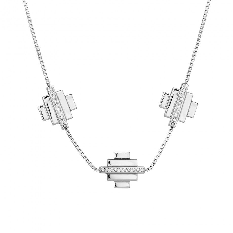 colar inca feminino em prata Carmo Joalheiros com pingentes geometricos e detalhes em pedras para look elegante