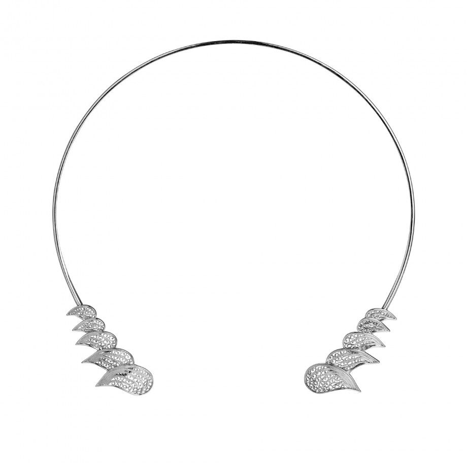 Carmo Joalheiros gargantilha filigrana portuguesa em prata colar aberto com motivos folhas decorativas