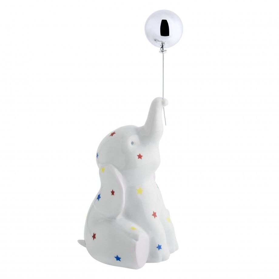 mealheiro elefante infantil branco com estrelas coloridas e balao prateado no cabo ideal para quarto bebe Carmo Joalheiros