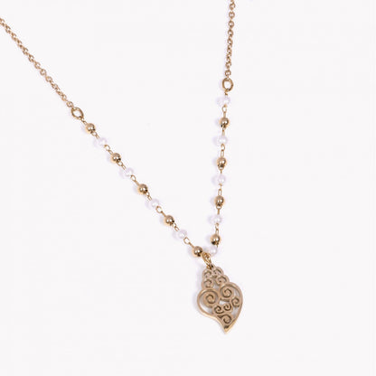 Colar coração de viana aço Carmo Joalheiros com pendente coração Viana trabalhado e corrente com contas peroladas