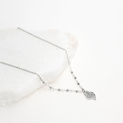 colar coração de viana aço com pendente filigrana e corrente de bolas acabamento polido Carmo Joalheiros