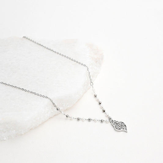 colar coração de viana aço com pendente filigrana e corrente de bolas acabamento polido Carmo Joalheiros