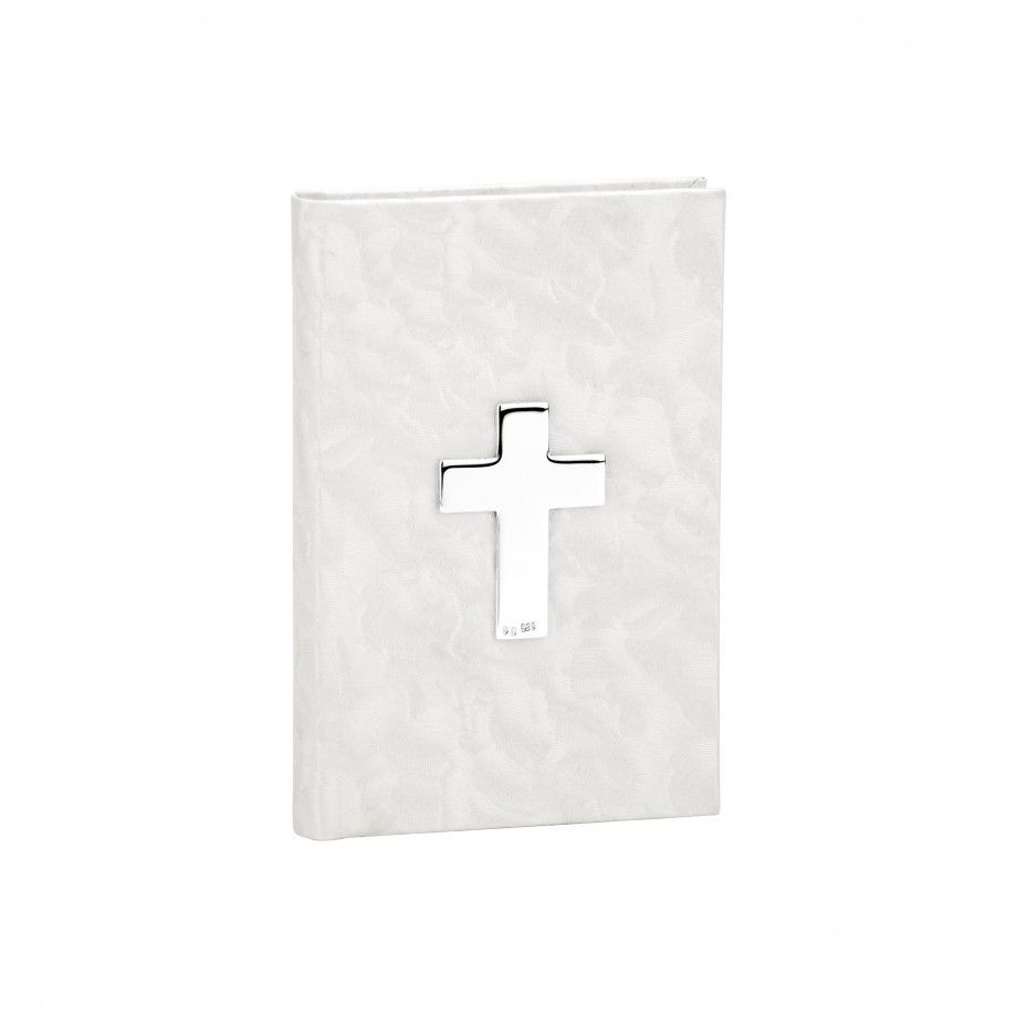 Missal branco perolado com cruz prateada decorativa Topazio 1874 missal cruz elegante para batismo