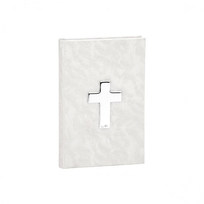 Missal branco perolado com cruz prateada decorativa Topazio 1874 missal cruz elegante para batismo