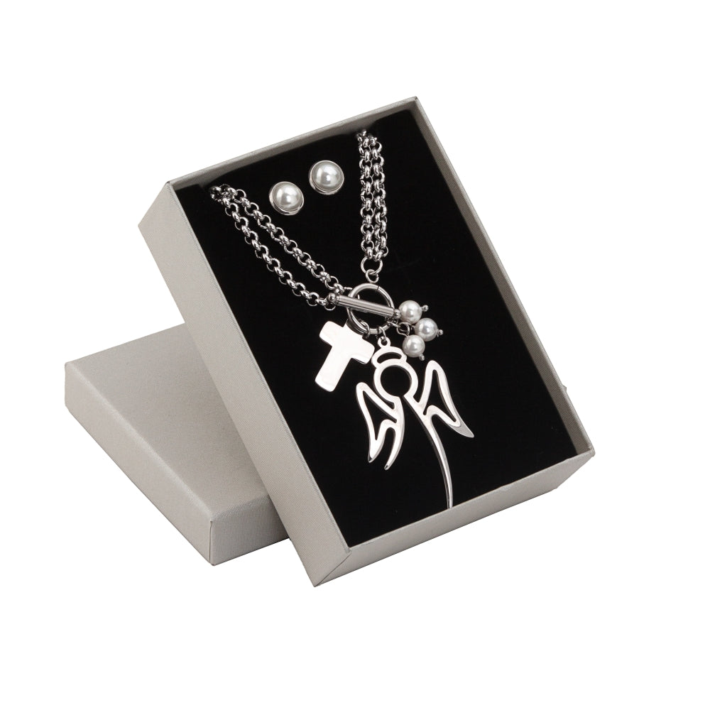 Conjunto 2 Peças Anjo e Cruz | Aço Inoxidável | Coleção Stellara