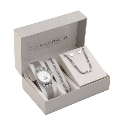 Conjunto 4 Peças Pérolas Gosto Muito de Ti | Aço Inoxidável | Coleção Stellara