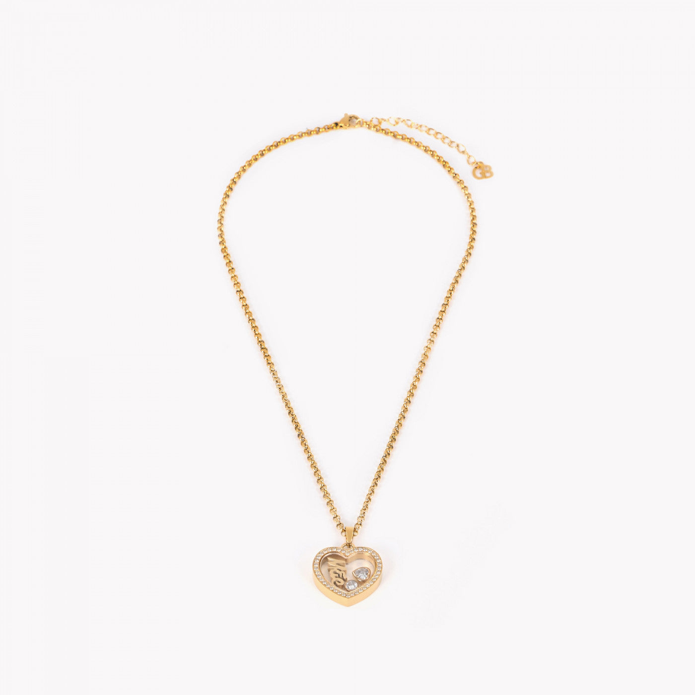 colar de aço para mãe da Carmo Joalheiros dourado com pingente de coração cravejado