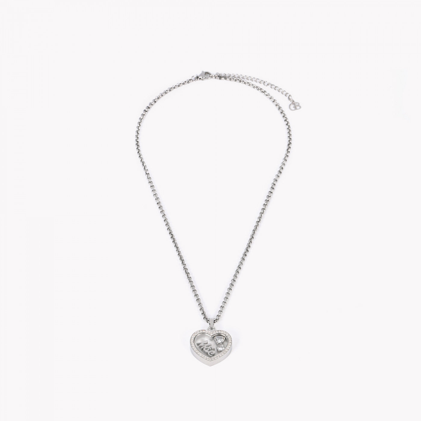 colar de aço para mãe Carmo Joalheiros com pendente coração gravado Mãe e cristais brilhantes