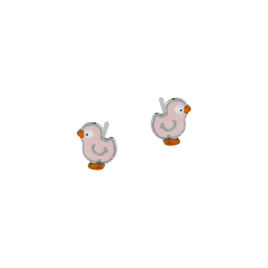 Carmo Joalheiros brincos infantil pintaínho em prata com esmalte rosa par de brincos em forma de pintainho