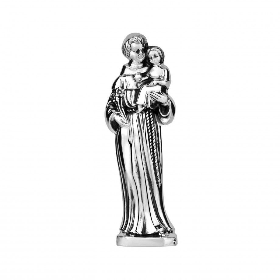 bibelot Santo António 10cm estatueta prateada de metal com Santo António segurando o Menino ideal para decoração Carmo Joalheiros