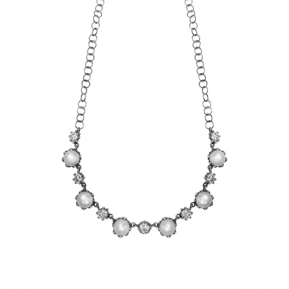 Carmo Joalheiros colar special moments em prata com perolas e cristais brilhantes corrente ajustavel