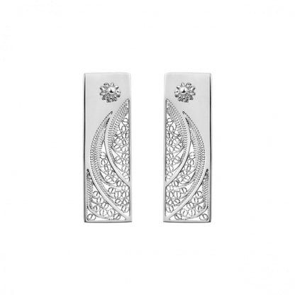 brincos filigrana portuguesa retangulares em prata com padrao semicircular e flor Carmo Joalheiros