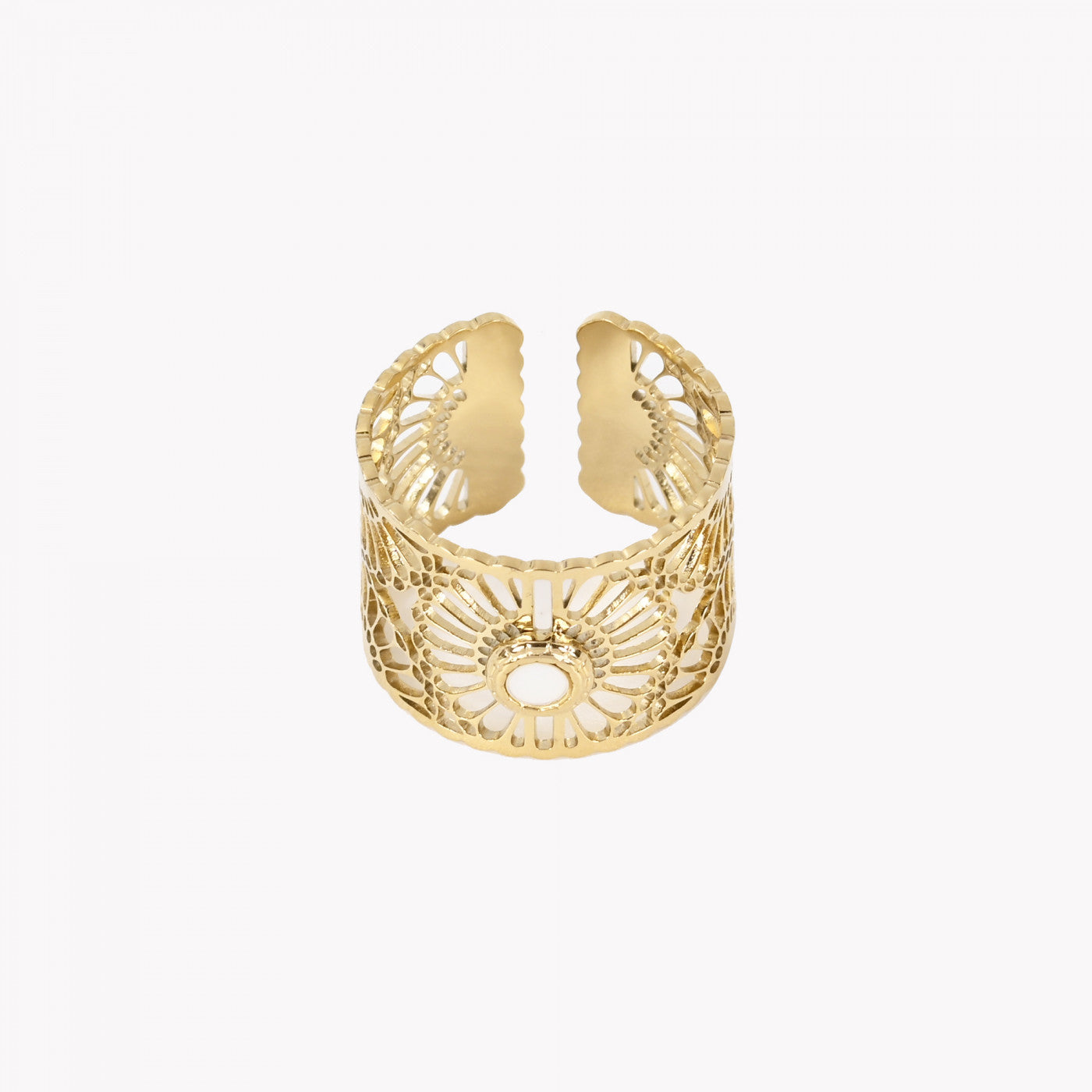 Anel ajustável aço textura florida - Terra de Estrelas