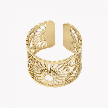 Anel ajustável aço textura florida - Terra de Estrelas