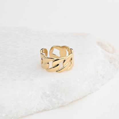 Anel ajustável aço corrente - Terra de Estrelas