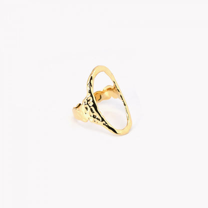 Anel ajustável aço textura oval - Terra de Estrelas