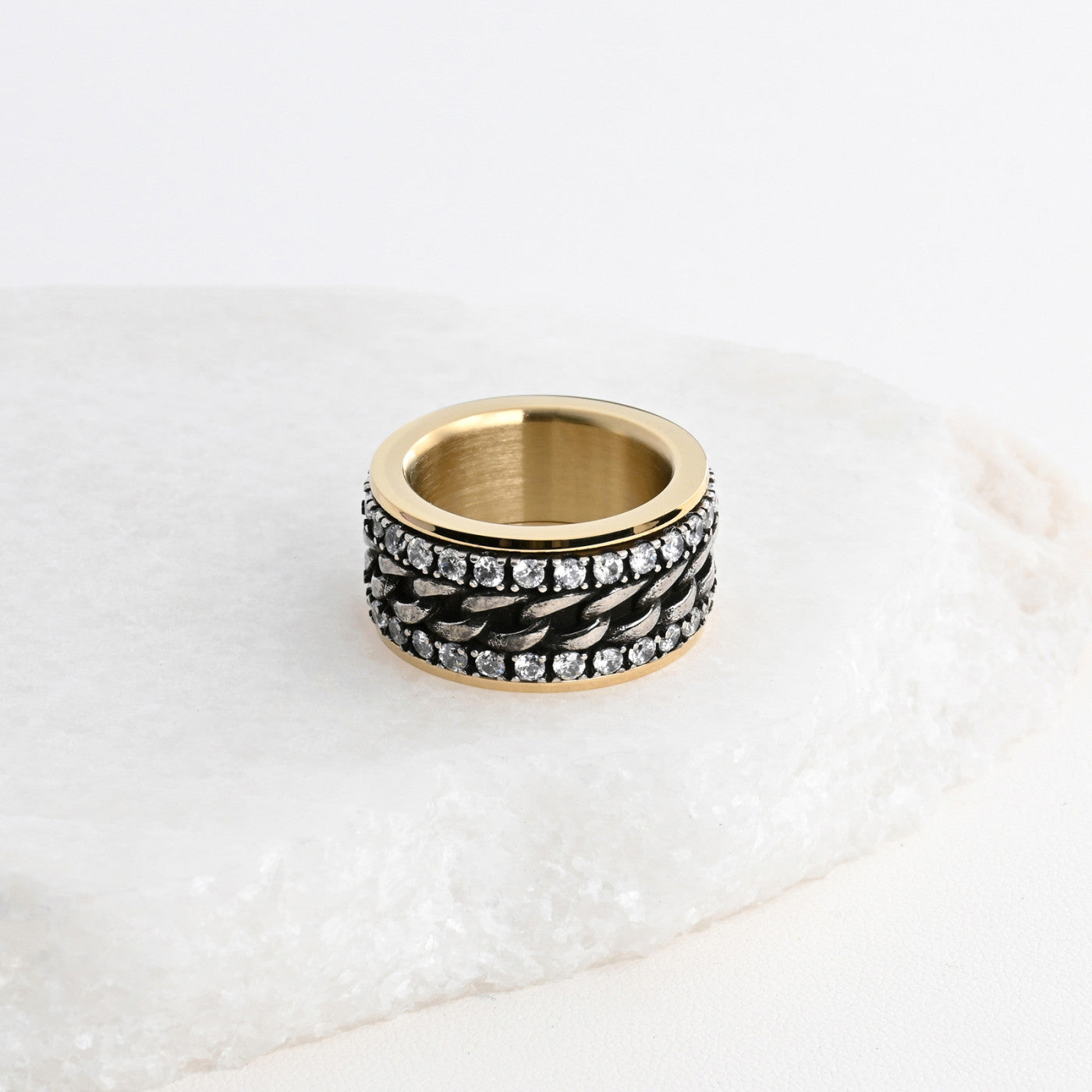 Anel Brilhantes Duplos | Aço Inoxidável | Coleção Stellara