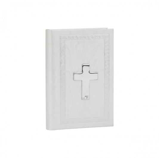 missal cruz pequeno em capa branca com cruz prateada decorativa da Topázio 1874 joalharia religiosa
