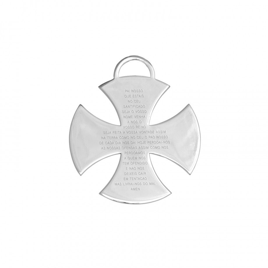 Topázio 1874 pingente joalharia cruz de malta com oração pai nosso em prata polida com gravação visível