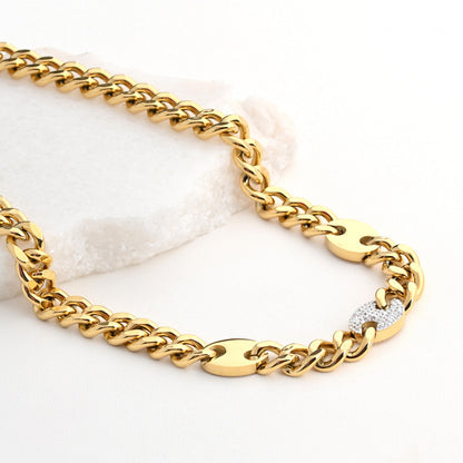 Colar Malha Grossa com Brilhantes | Aço Inoxidável | Coleção Stellara