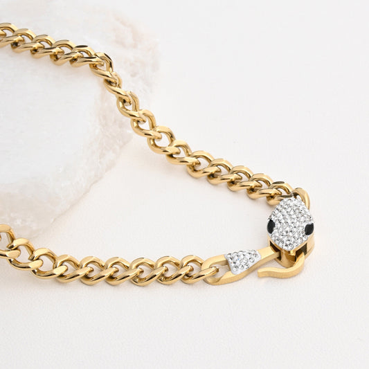 Colar Cobra com Brilhantes | Aço Inoxidável | Coleção Stellara