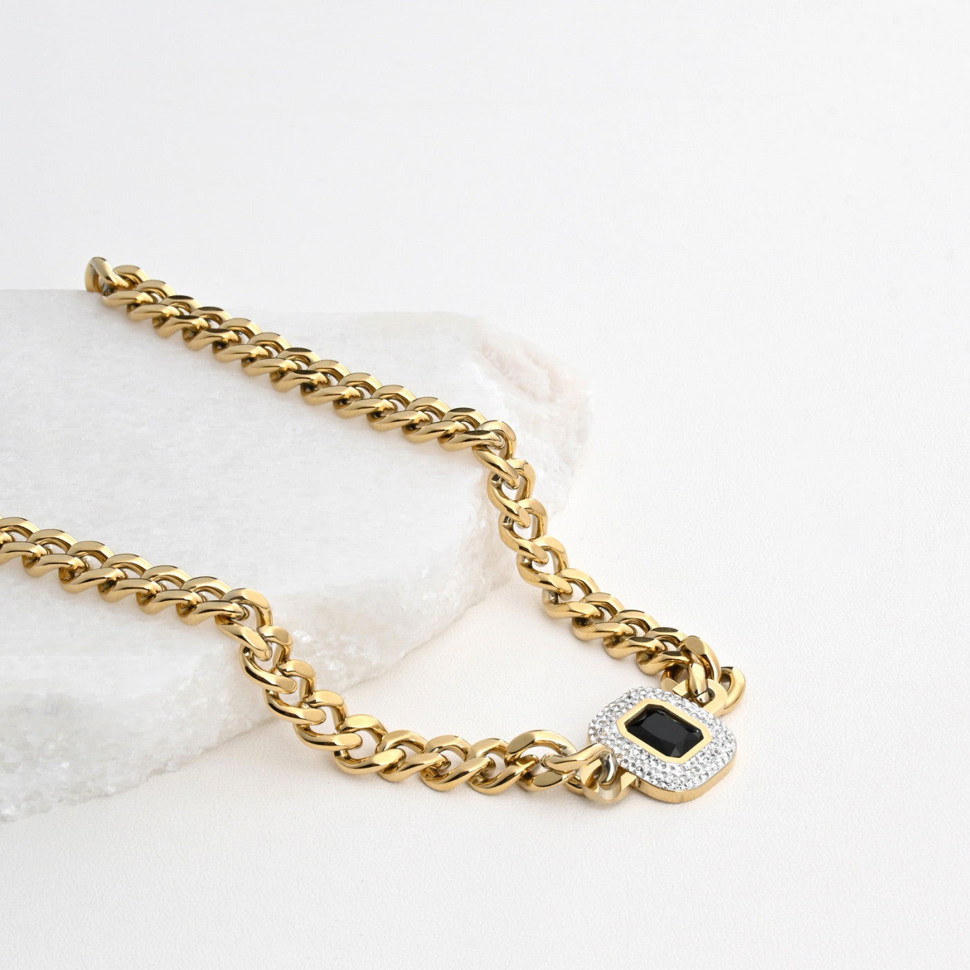 Colar Malha Quadrada com Brilhantes | Aço Inoxidável | Coleção Stellara